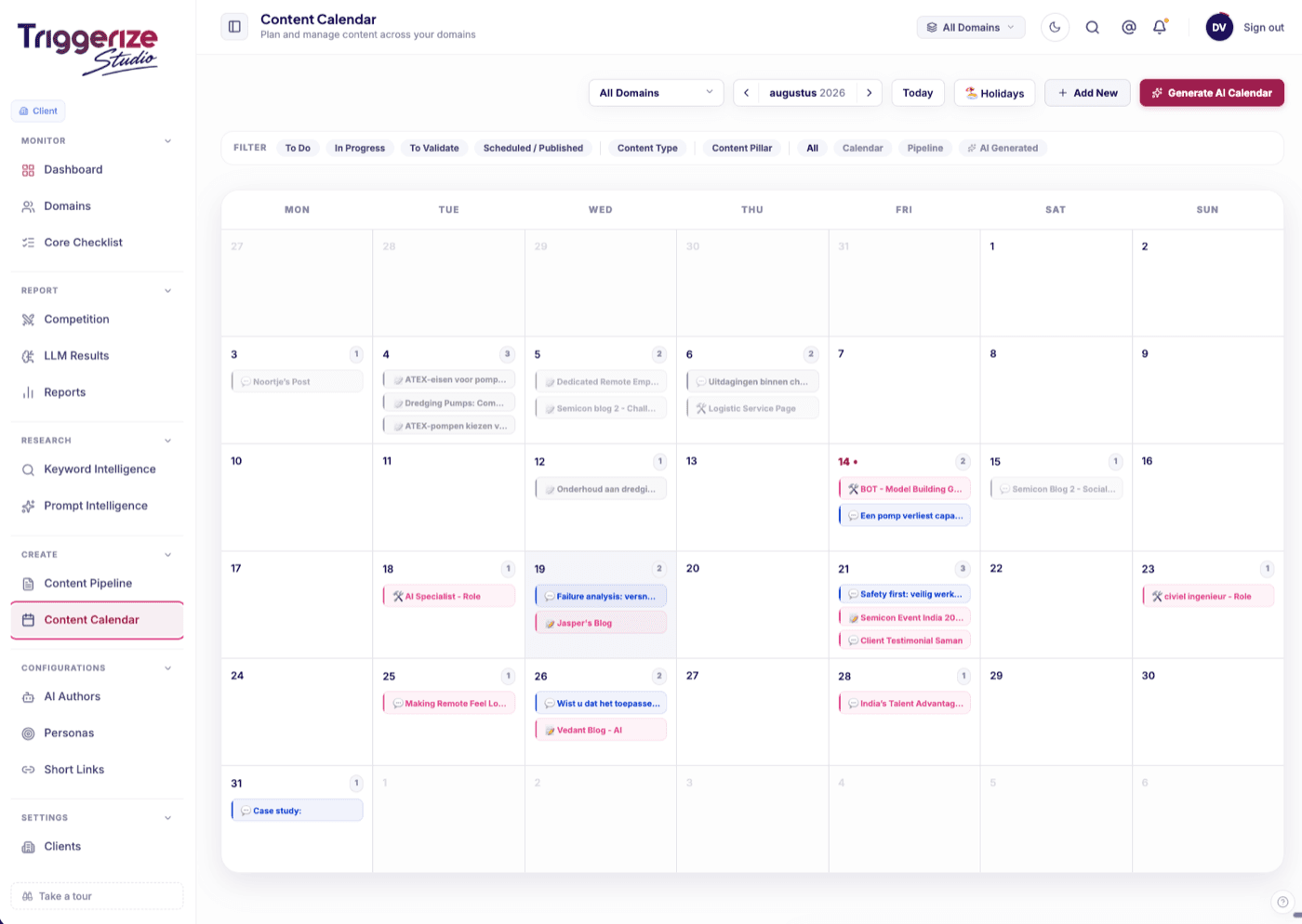Triggerize content calendar